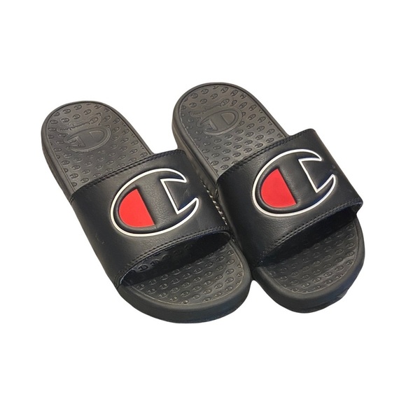 Champion Kids Black and Red Logo Slides. Size 2Y - Picture 1 of 4